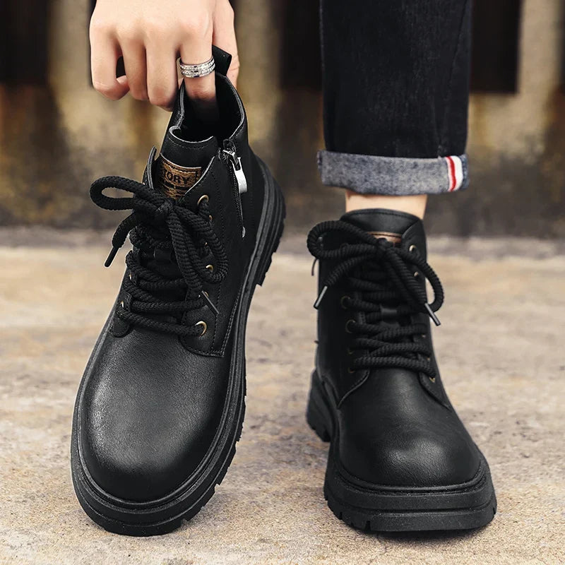 Men’s Side Zip Lace-Up Lug Sole Ankle Boots