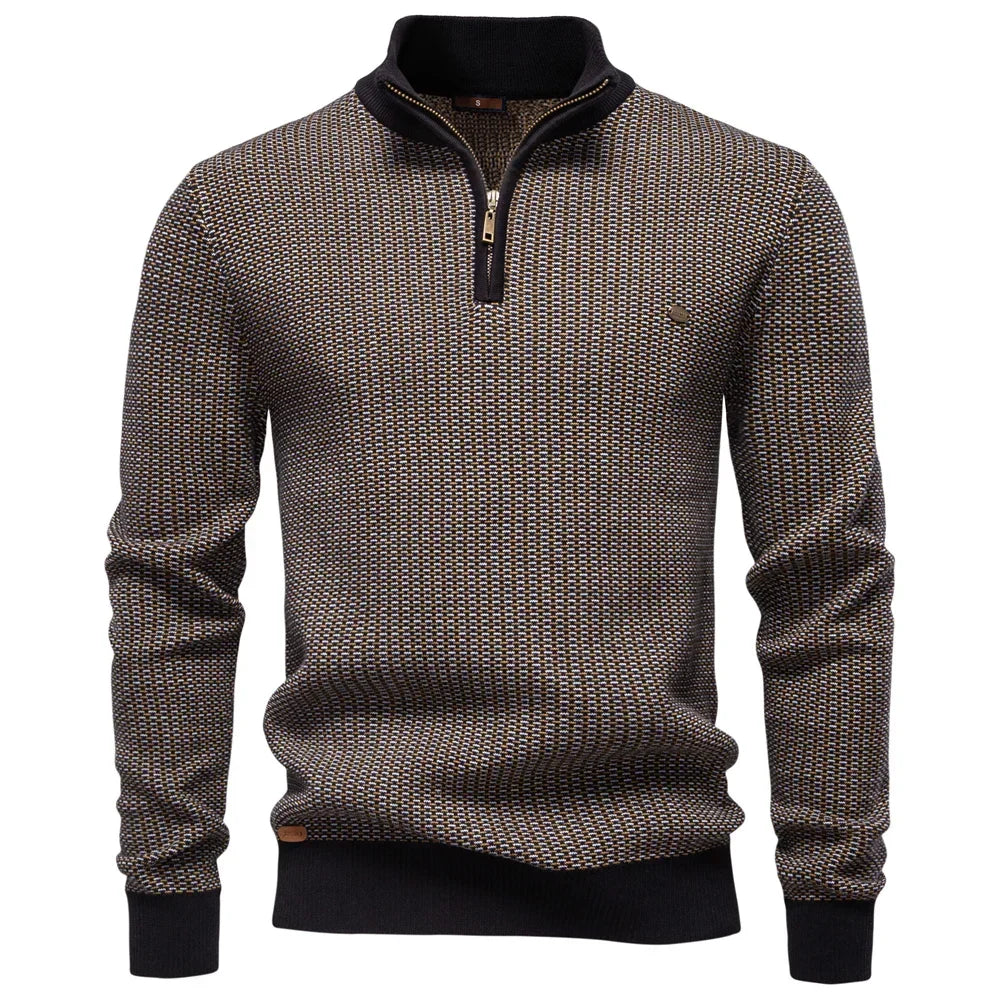 Men’s Stand Collar Quarter Zip Long Sleeve Knit Sweater