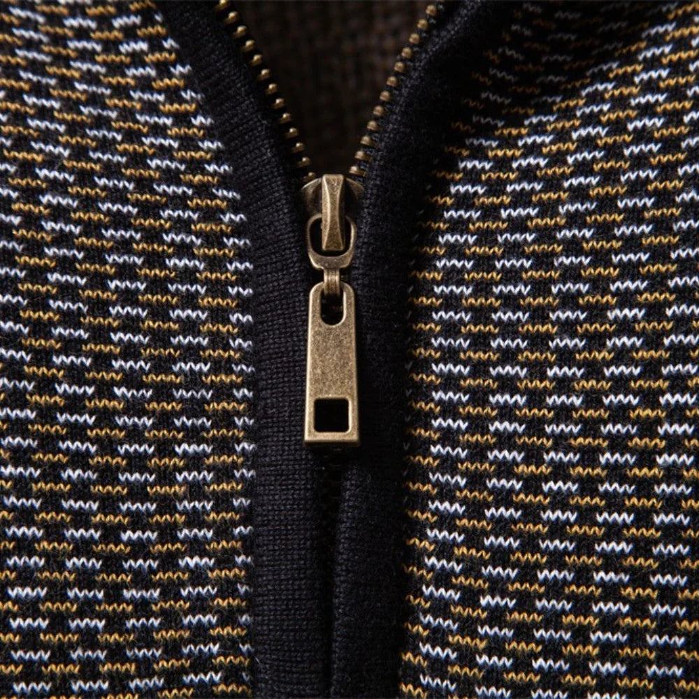 Men’s Stand Collar Quarter Zip Long Sleeve Knit Sweater