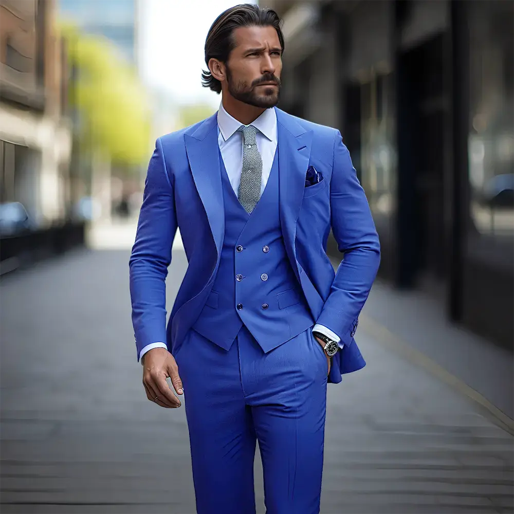 Sweetearing Herrenanzug 3-Teiliger Slim Fit Smoking Blauer Anzug