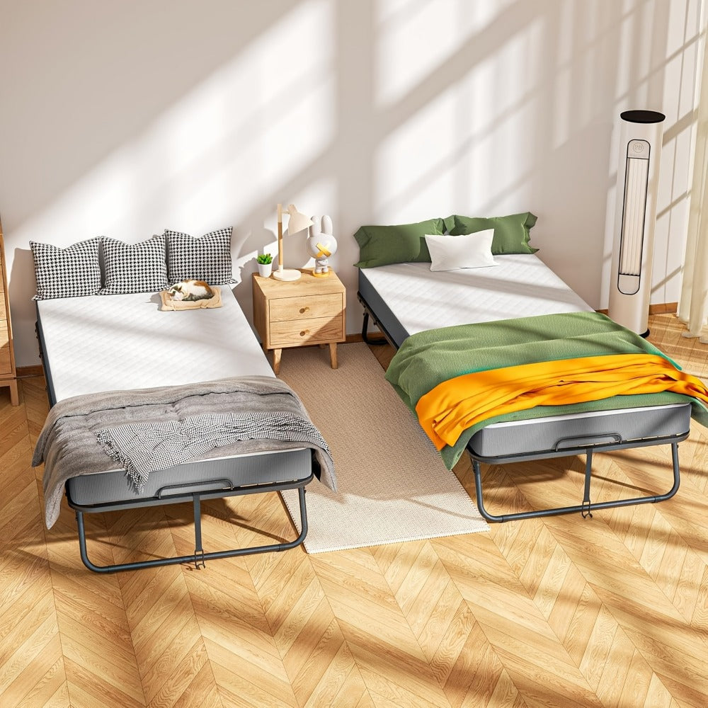 Guest Bed in a Metal Folding Design with 75 x 31-Inch Sleeping Surface and Four-Section Frame