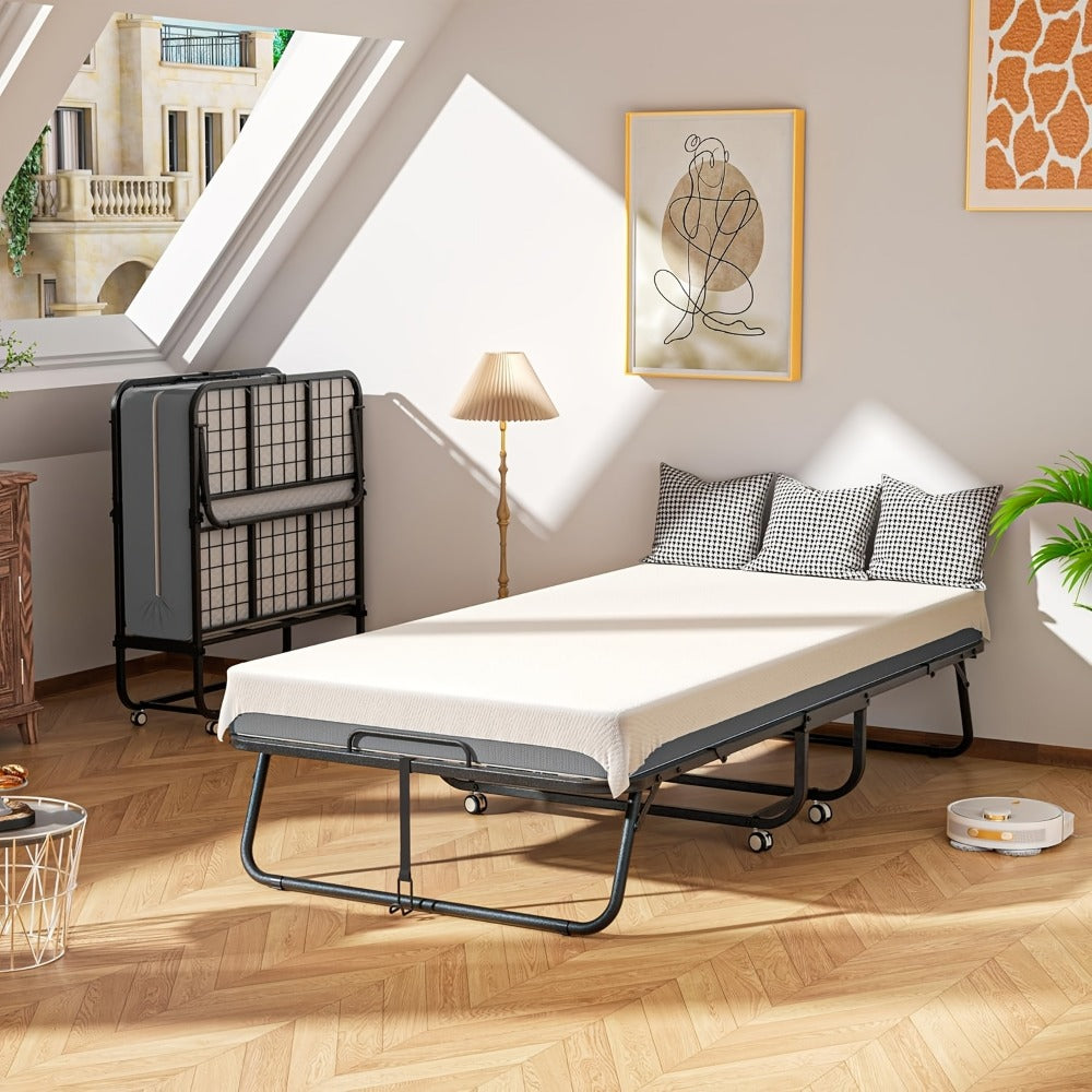 Guest Bed in a Metal Folding Design with 75 x 31-Inch Sleeping Surface and Four-Section Frame