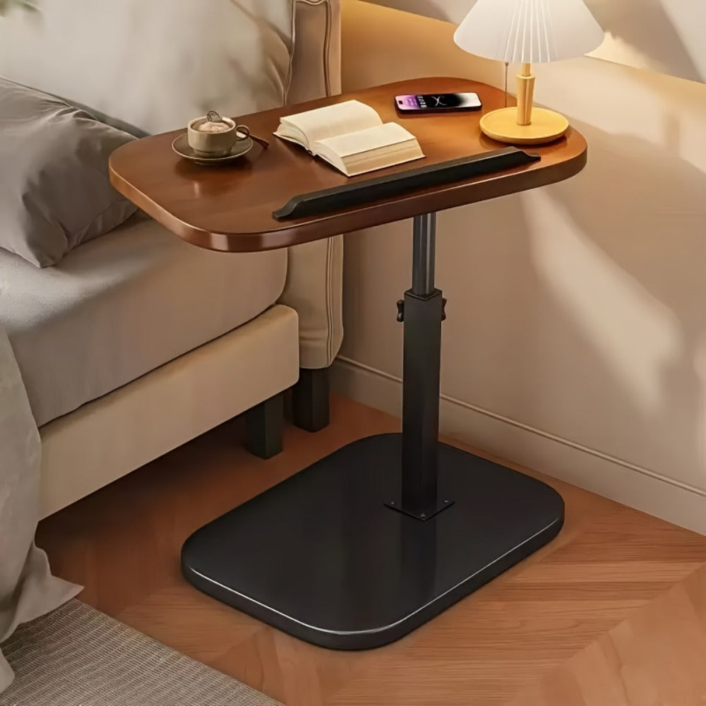 Side Table C-Shaped Metal Frame with Wood-Look Top, 360-Degree Rotation and Adjustable Height
