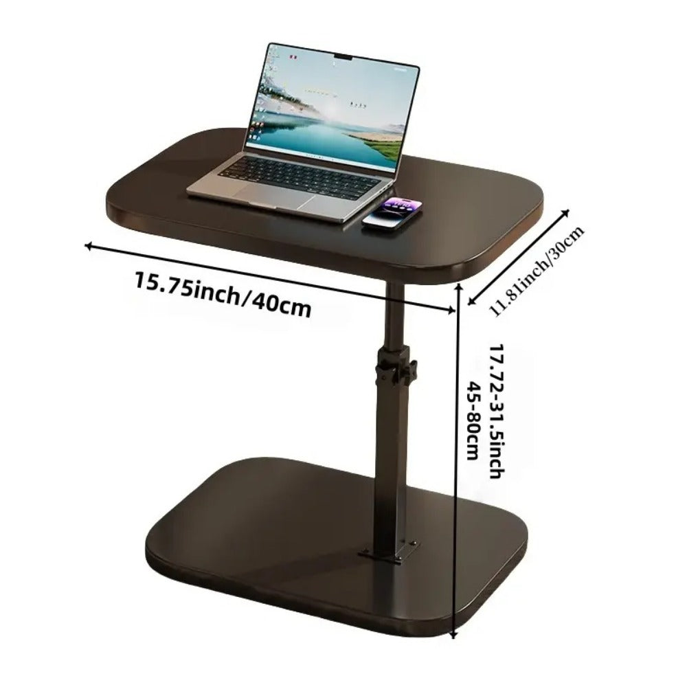 Side Table C-Shaped Metal Frame with Wood-Look Top, 360-Degree Rotation and Adjustable Height