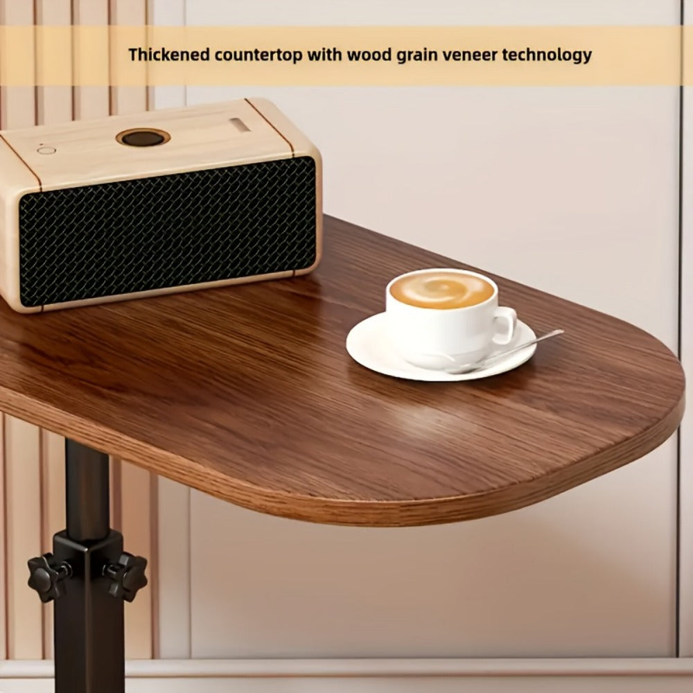 Side Table C-Shaped Metal Frame with Wood-Look Top, 360-Degree Rotation and Adjustable Height