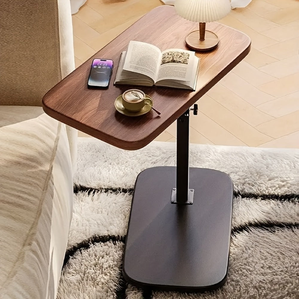 Side Table C-Shaped Metal Frame with Wood-Look Top, 360-Degree Rotation and Adjustable Height