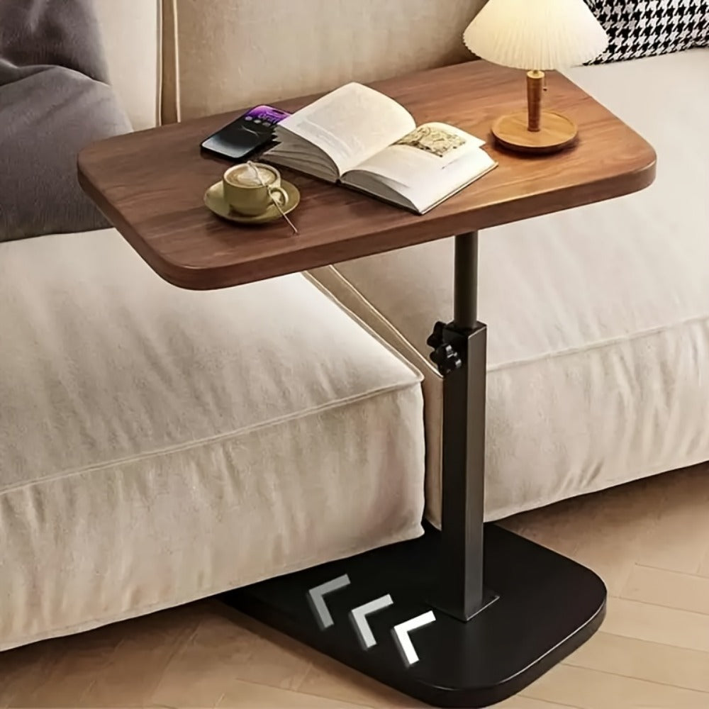 Side Table C-Shaped Metal Frame with Wood-Look Top, 360-Degree Rotation and Adjustable Height
