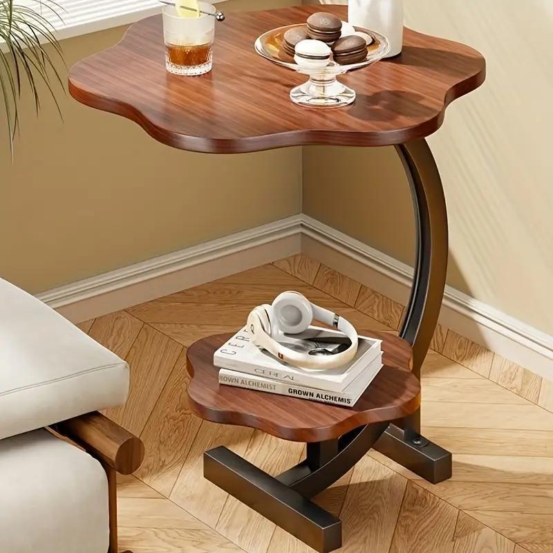Side Table Petal-Shaped Two-Tier Design with Metal Frame and Fiberboard Surfaces in Three Finishes