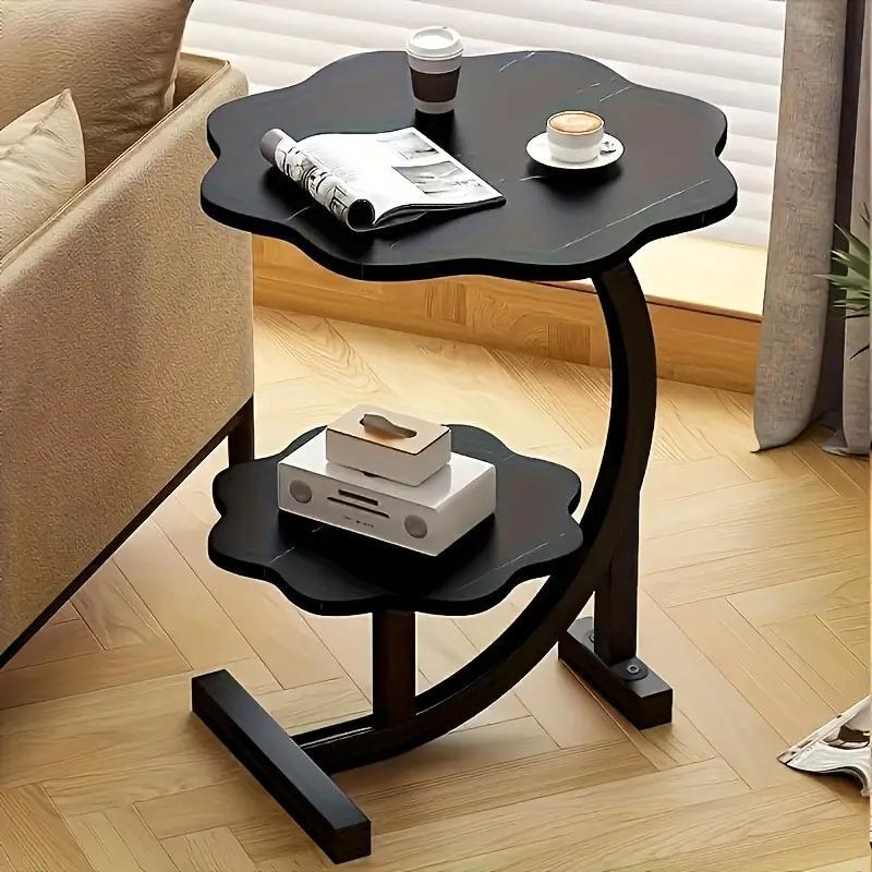 Side Table Petal-Shaped Two-Tier Design with Metal Frame and Fiberboard Surfaces in Three Finishes