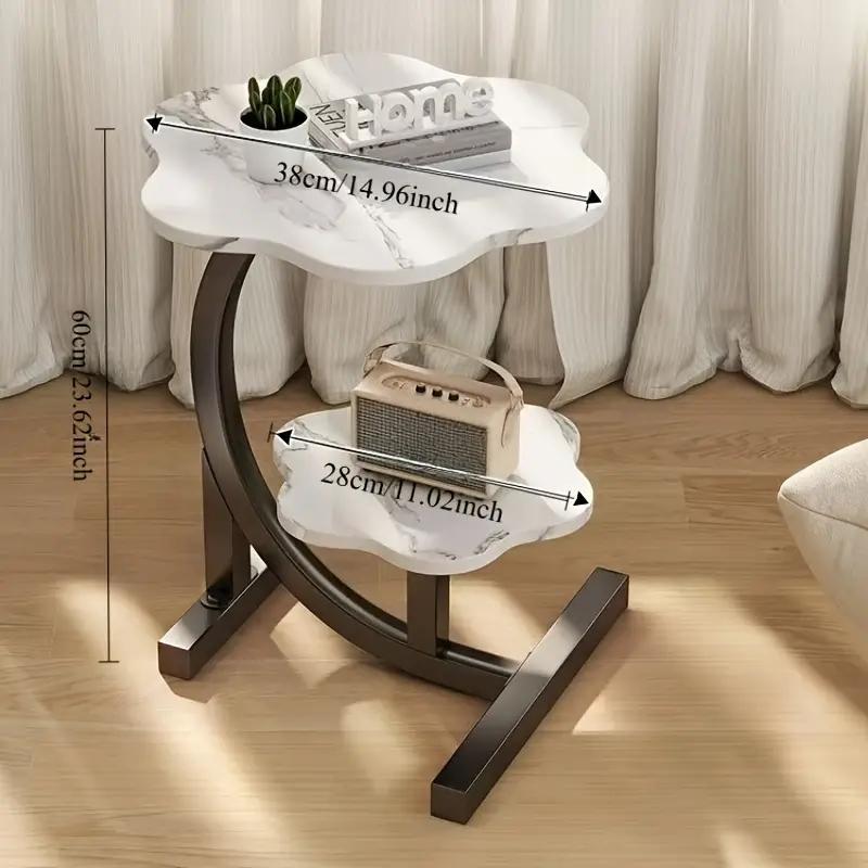 Side Table Petal-Shaped Two-Tier Design with Metal Frame and Fiberboard Surfaces in Three Finishes