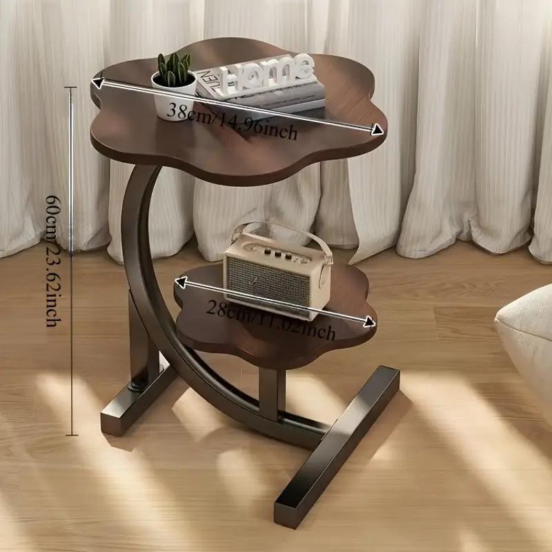 Side Table Petal-Shaped Two-Tier Design with Metal Frame and Fiberboard Surfaces in Three Finishes
