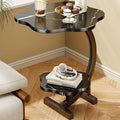 Side Table Petal-Shaped Two-Tier Design with Metal Frame and Fiberboard Surfaces in Three Finishes