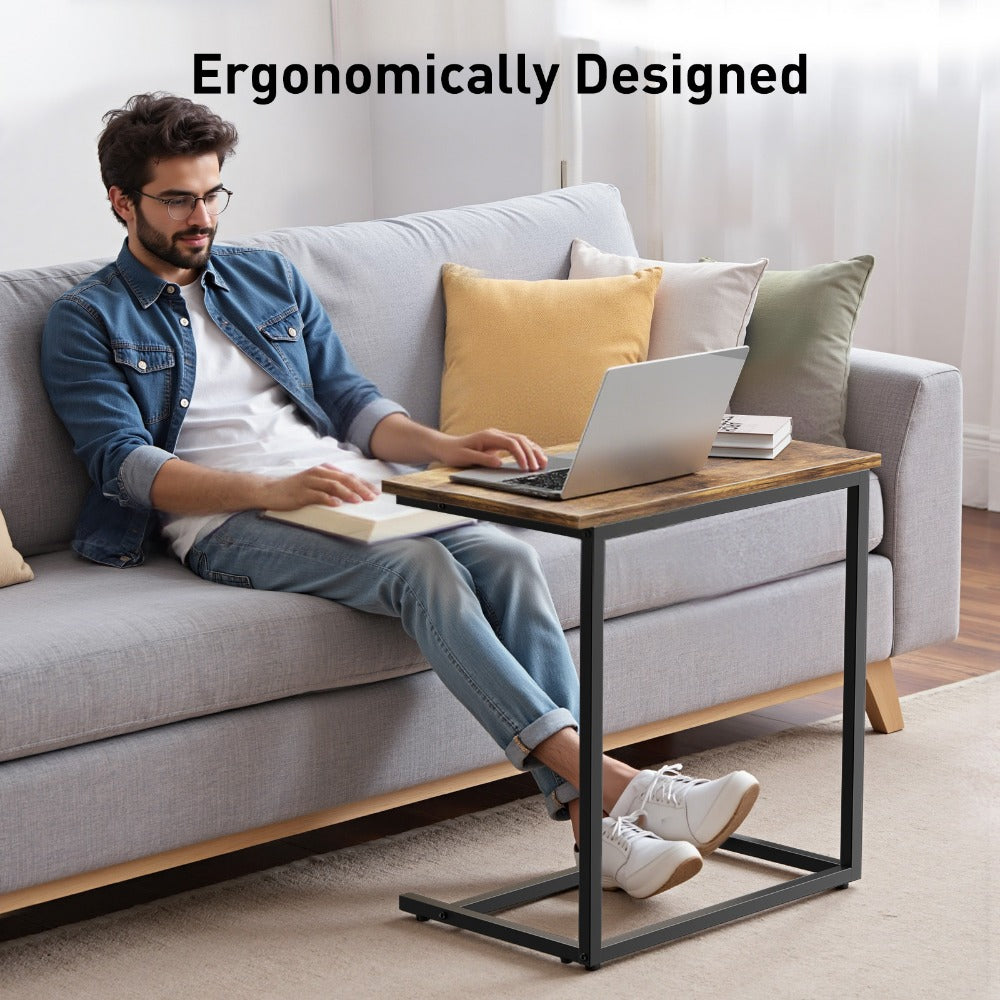 Side Table C-Shaped Metal Frame and Brown Finish with Model-Specific Finish and Structure Options