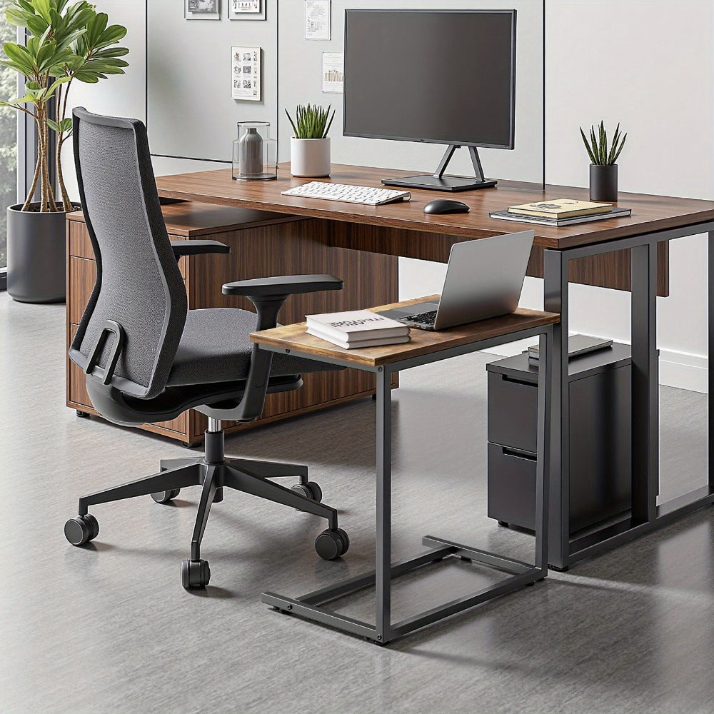 Side Table C-Shaped Metal Frame and Brown Finish with Model-Specific Finish and Structure Options