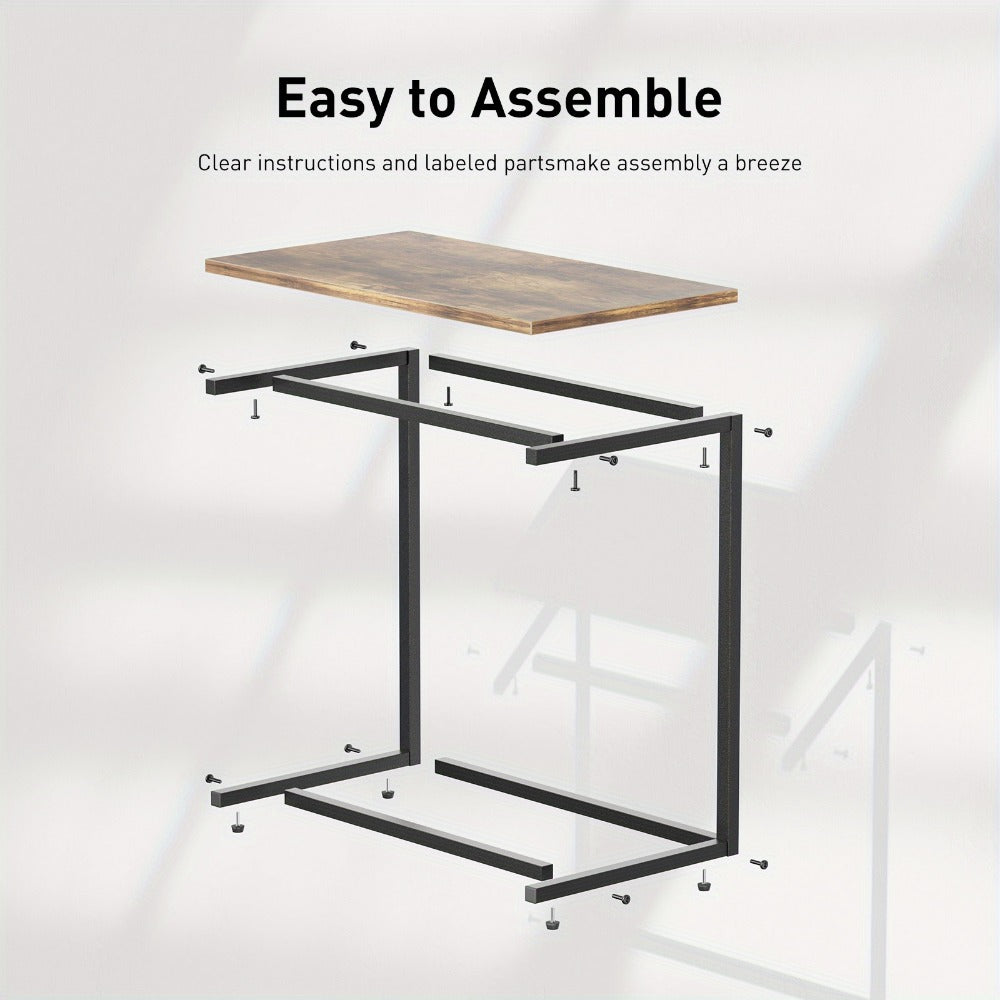 Side Table C-Shaped Metal Frame and Brown Finish with Model-Specific Finish and Structure Options