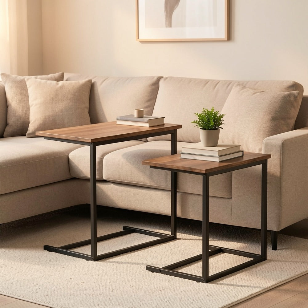 Side Table C-Shaped Metal Frame and Brown Finish with Model-Specific Finish and Structure Options