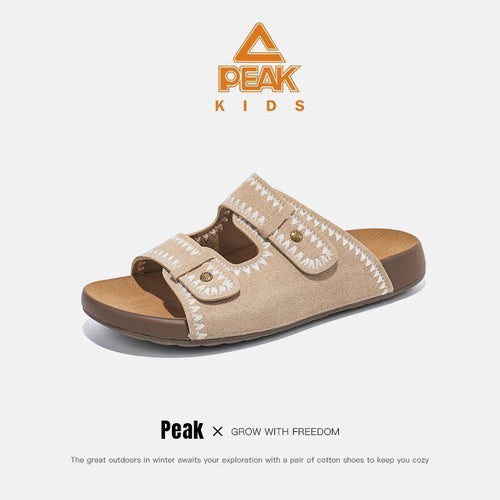 Embroidered Double-Strap Slide Sandals — Sand Beige