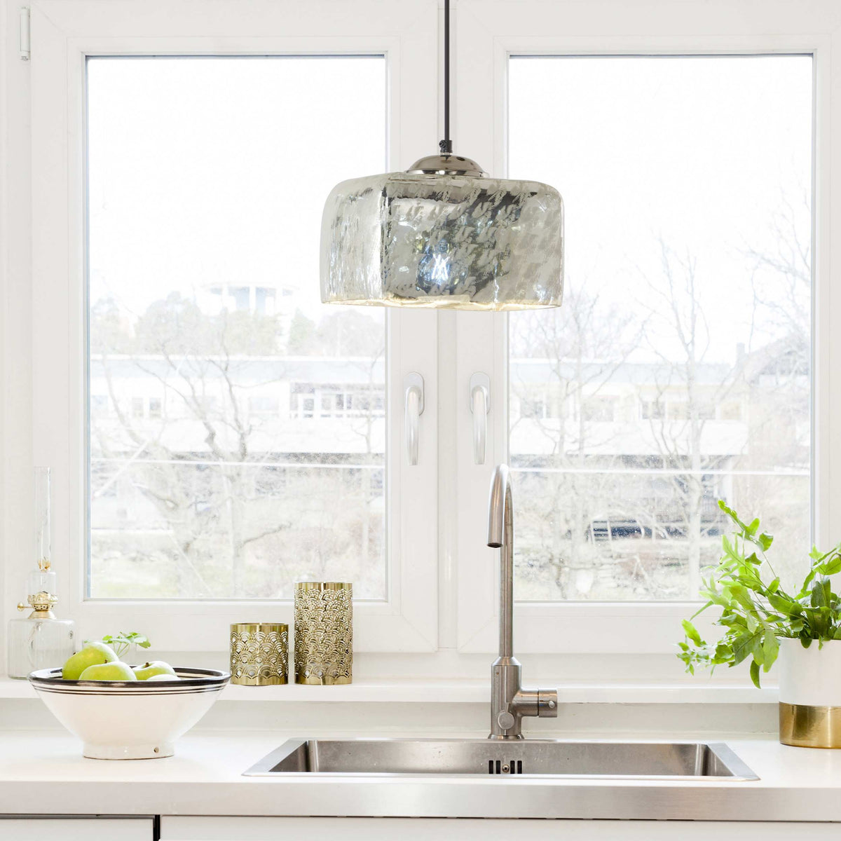 River of Goods Nickel and Silver Square Shade Pendant Light