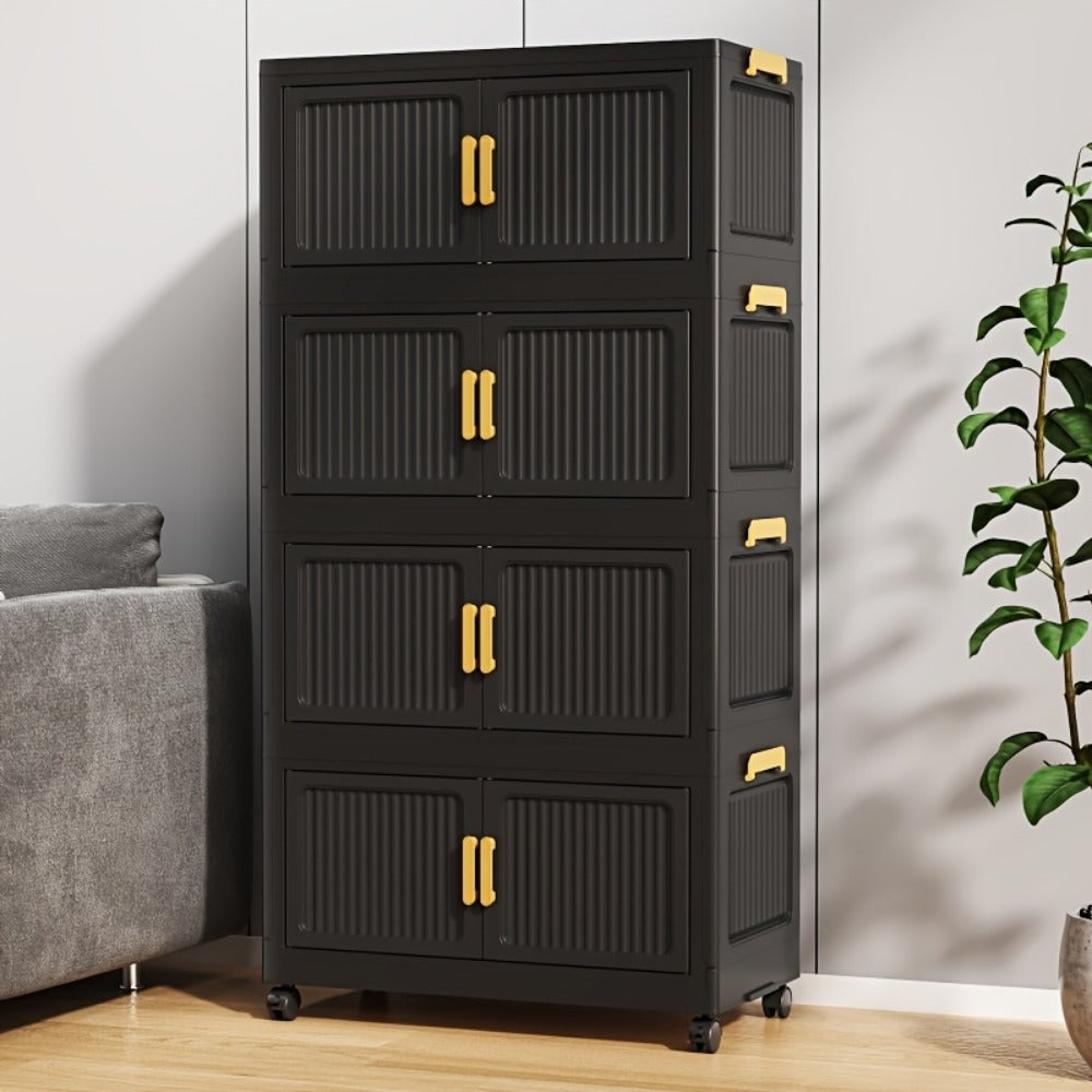 Storage Cabinet Foldable Modular Tower with Magnetic Doors, Casters and Three, Four or Five Tiers
