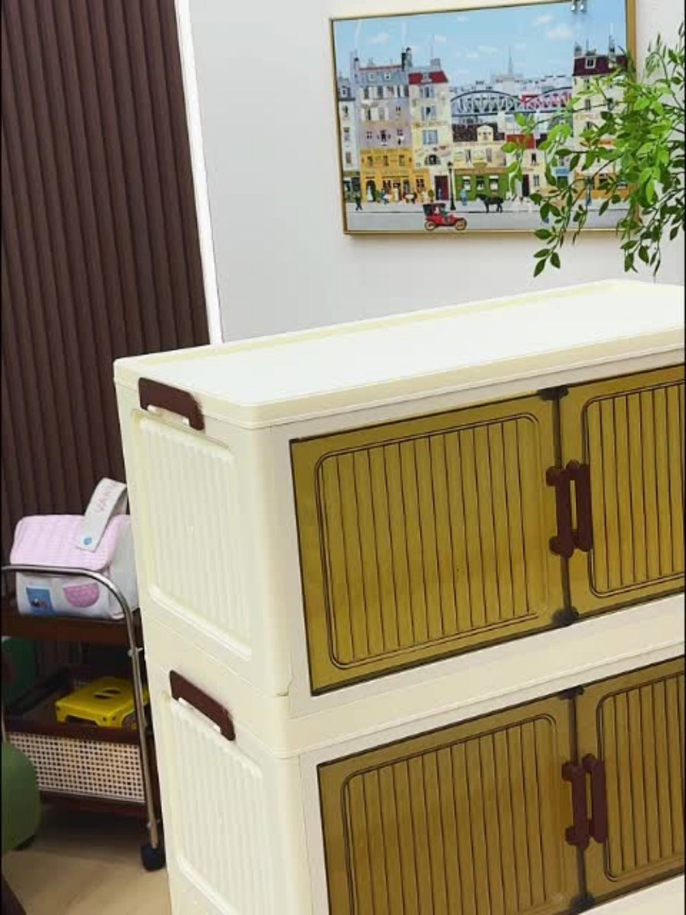 Storage Cabinet Foldable Modular Tower with Magnetic Doors, Casters and Three, Four or Five Tiers