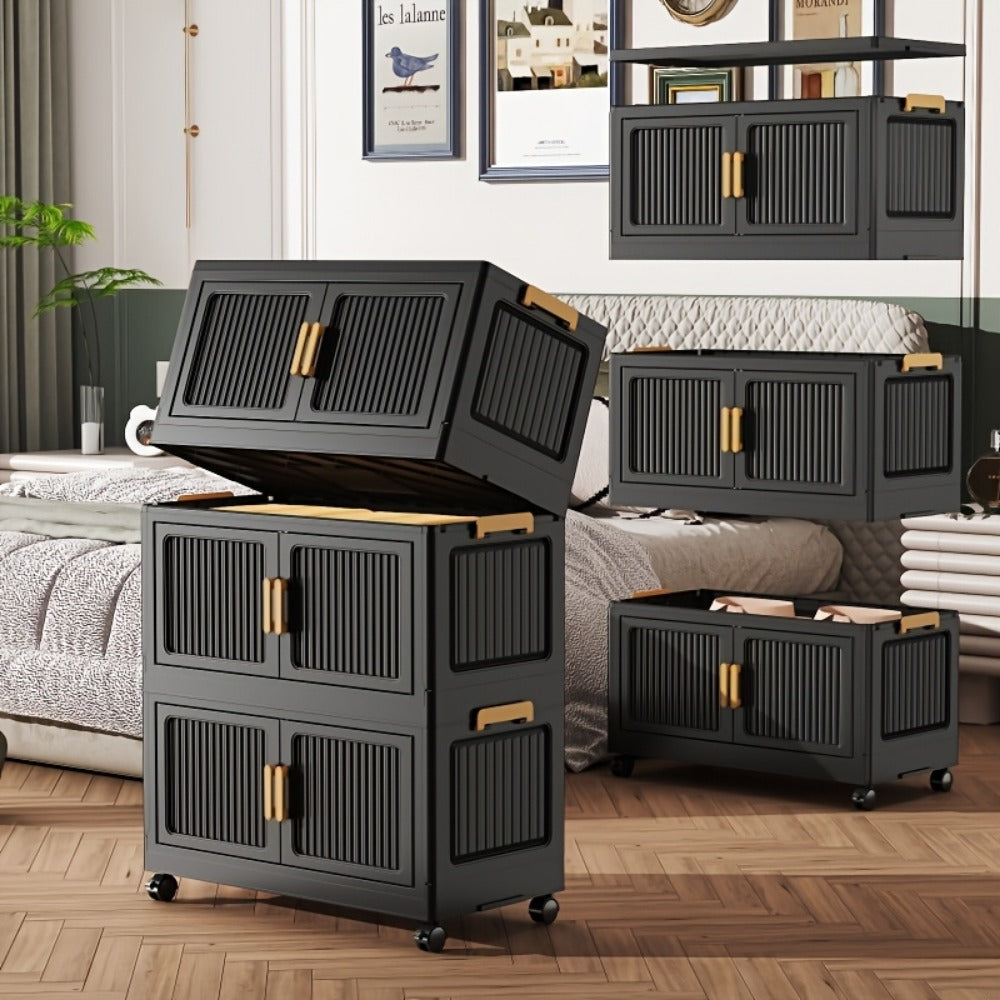 Storage Cabinet Foldable Modular Tower with Magnetic Doors, Casters and Three, Four or Five Tiers
