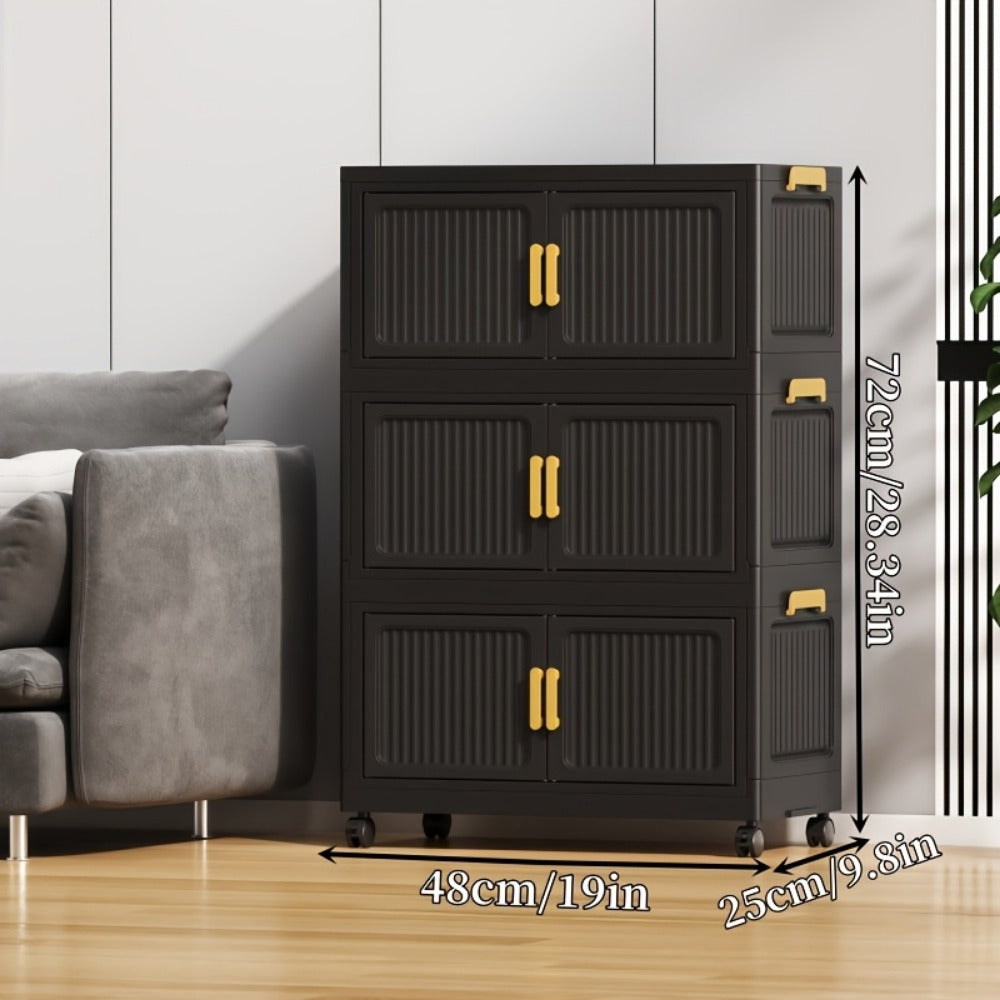 Storage Cabinet Foldable Modular Tower with Magnetic Doors, Casters and Three, Four or Five Tiers