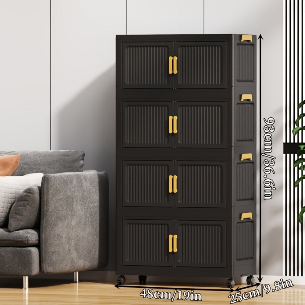 Storage Cabinet Foldable Modular Tower with Magnetic Doors, Casters and Three, Four or Five Tiers