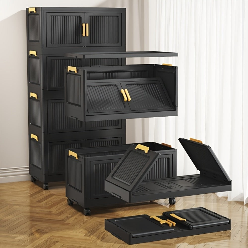 Storage Cabinet Foldable Modular Tower with Magnetic Doors, Casters and Three, Four or Five Tiers