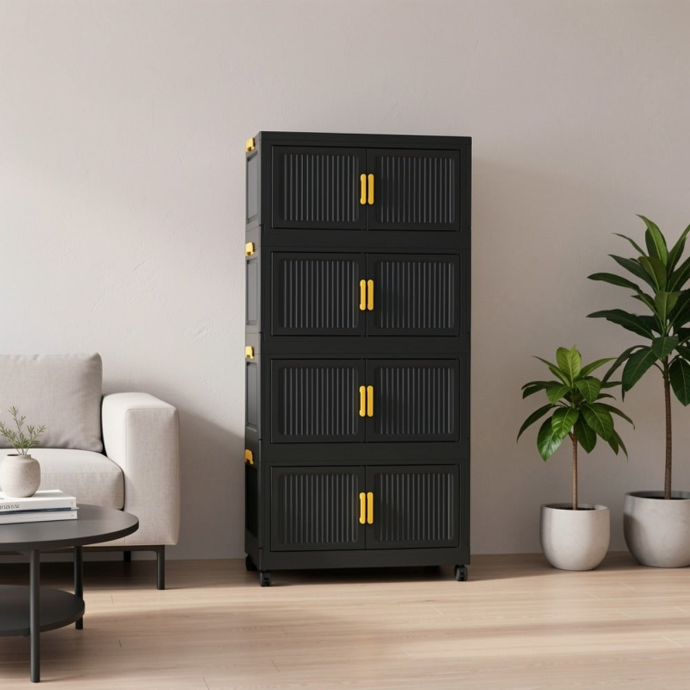 Storage Cabinet Foldable Modular Tower with Magnetic Doors, Casters and Three, Four or Five Tiers