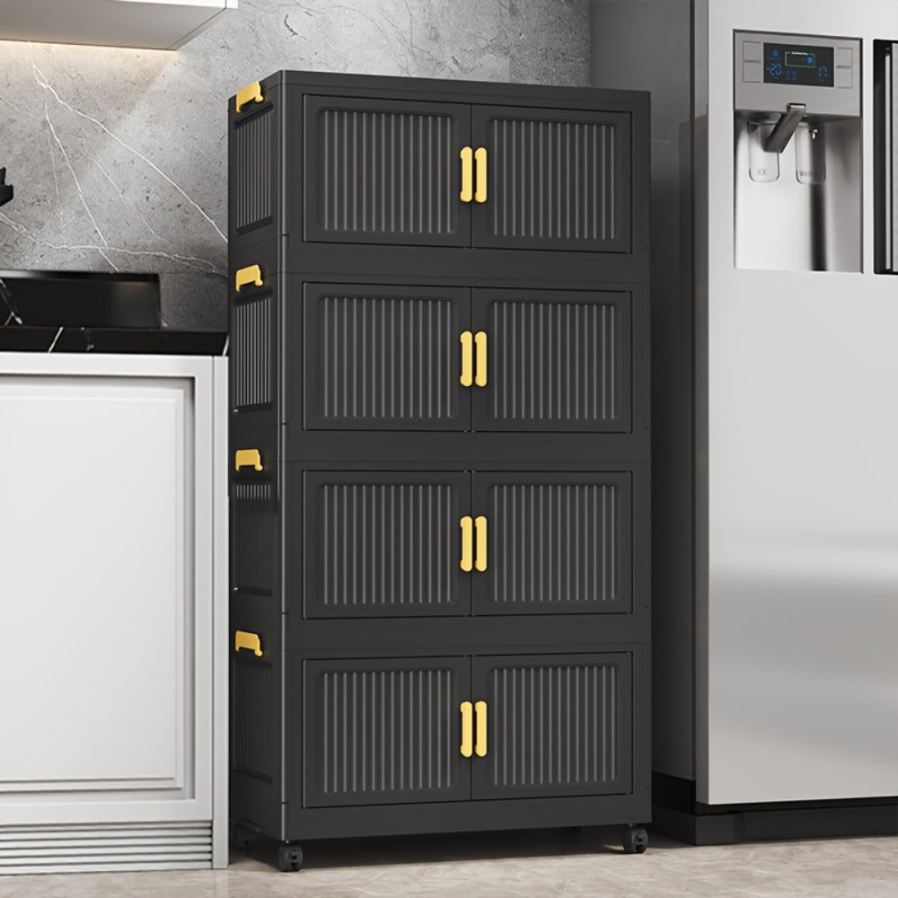 Storage Cabinet Foldable Modular Tower with Magnetic Doors, Casters and Three, Four or Five Tiers