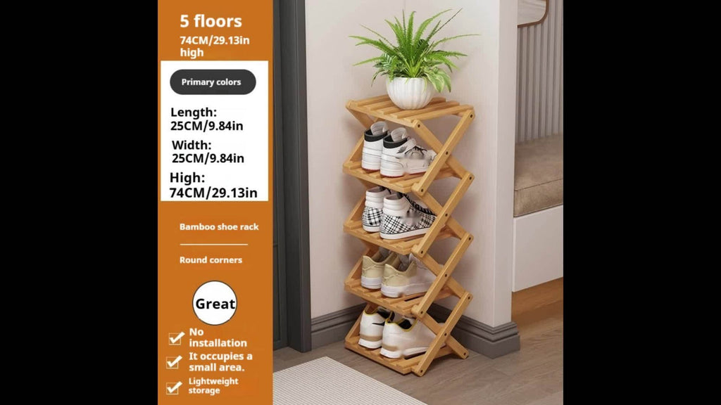 Shoe Rack Foldable Bamboo Organizer with 2, 6 or 7 Tier Options and No-Assembly Setup for Small Spaces