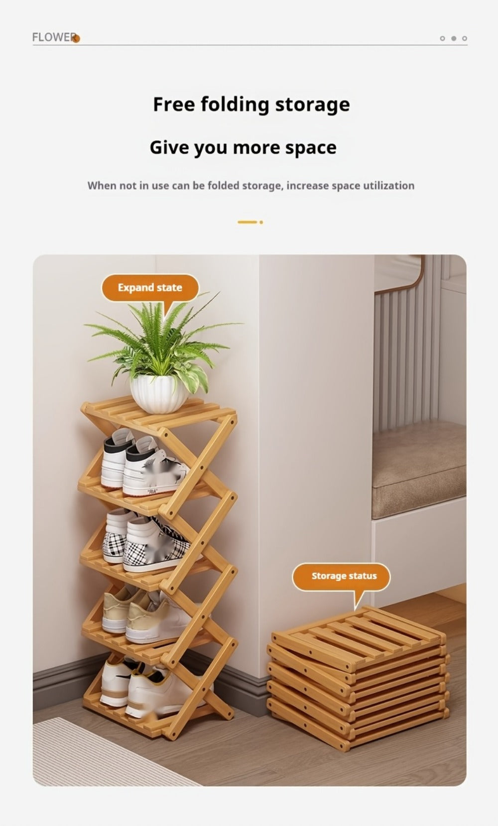 Shoe Rack Foldable Bamboo Organizer with 2, 6 or 7 Tier Options and No-Assembly Setup for Small Spaces