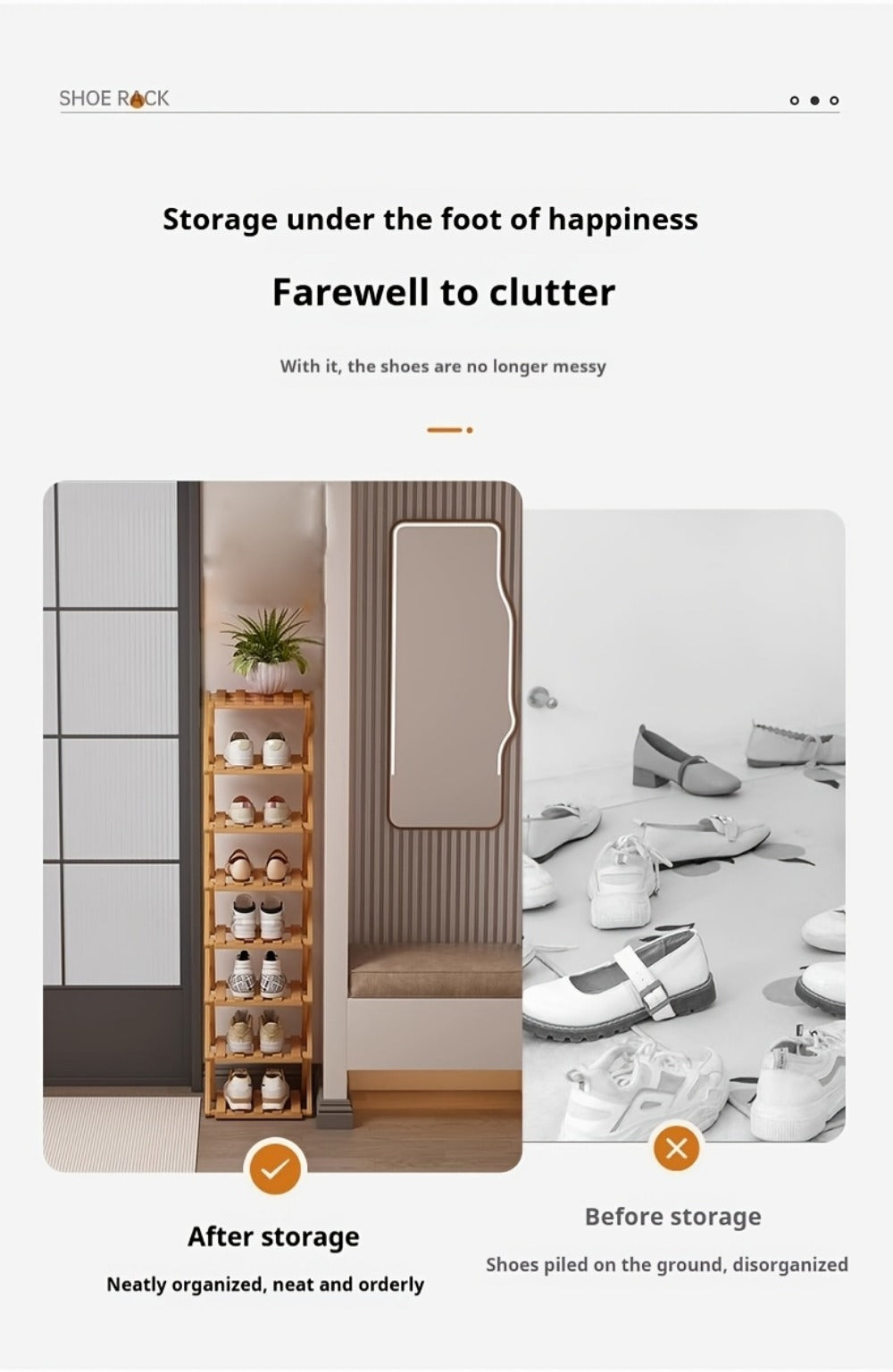 Shoe Rack Foldable Bamboo Organizer with 2, 6 or 7 Tier Options and No-Assembly Setup for Small Spaces