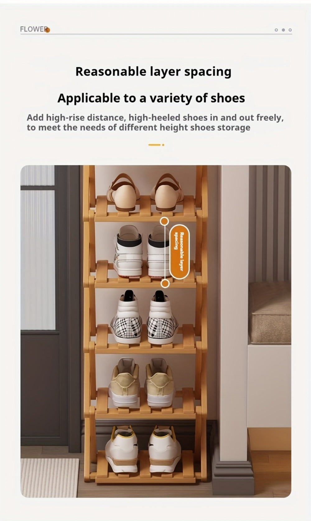 Shoe Rack Foldable Bamboo Organizer with 2, 6 or 7 Tier Options and No-Assembly Setup for Small Spaces