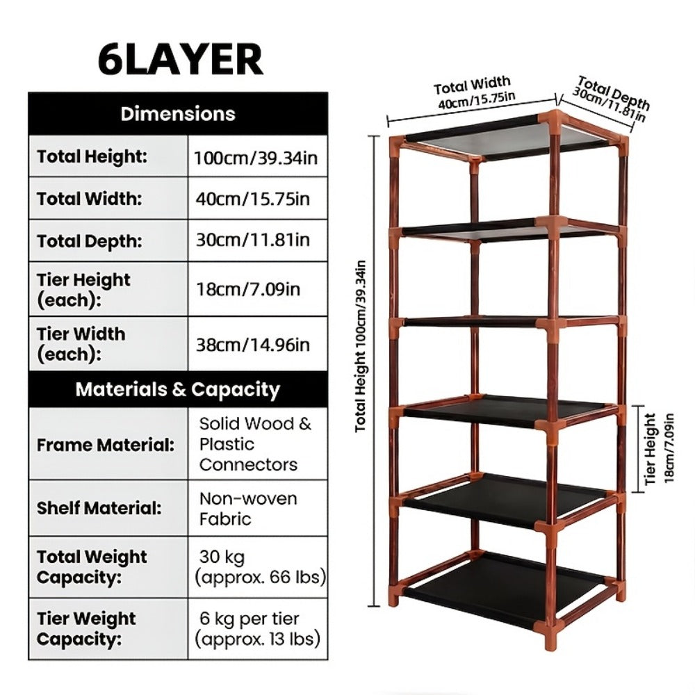 Shoe Rack Foldable Bamboo Organizer with 2, 6 or 7 Tier Options and No-Assembly Setup for Small Spaces