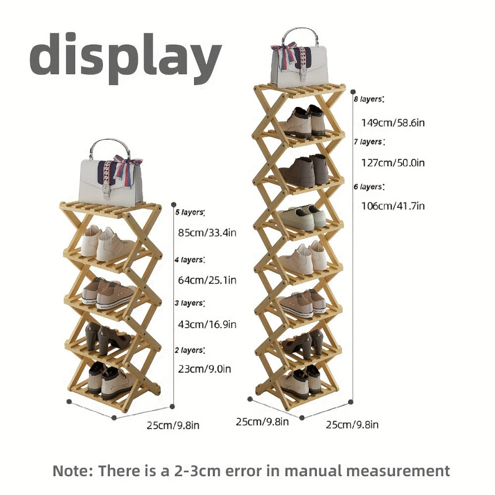 Shoe Rack Foldable Bamboo Organizer with 2, 6 or 7 Tier Options and No-Assembly Setup for Small Spaces