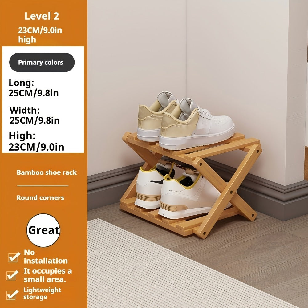 Shoe Rack Foldable Bamboo Organizer with 2, 6 or 7 Tier Options and No-Assembly Setup for Small Spaces