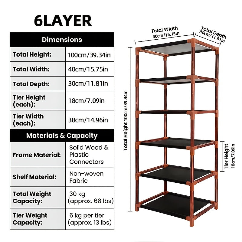 Shoe Rack Foldable Bamboo Organizer with 2, 6 or 7 Tier Options and No-Assembly Setup for Small Spaces