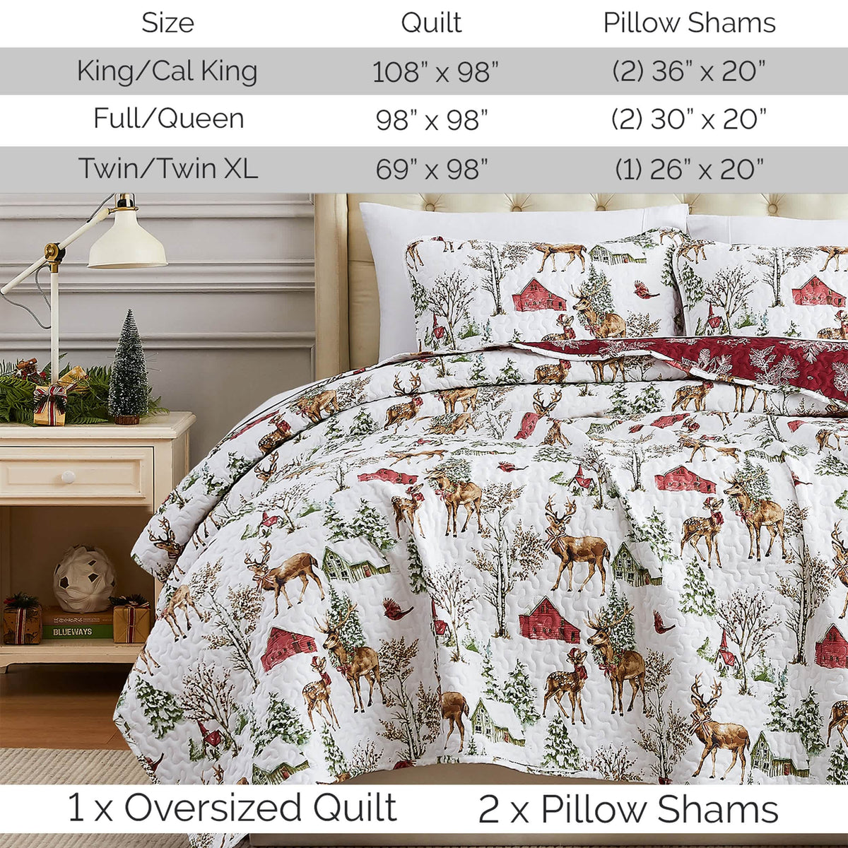 Southshore Fine Linens White Christmas Oversized Quilt Set