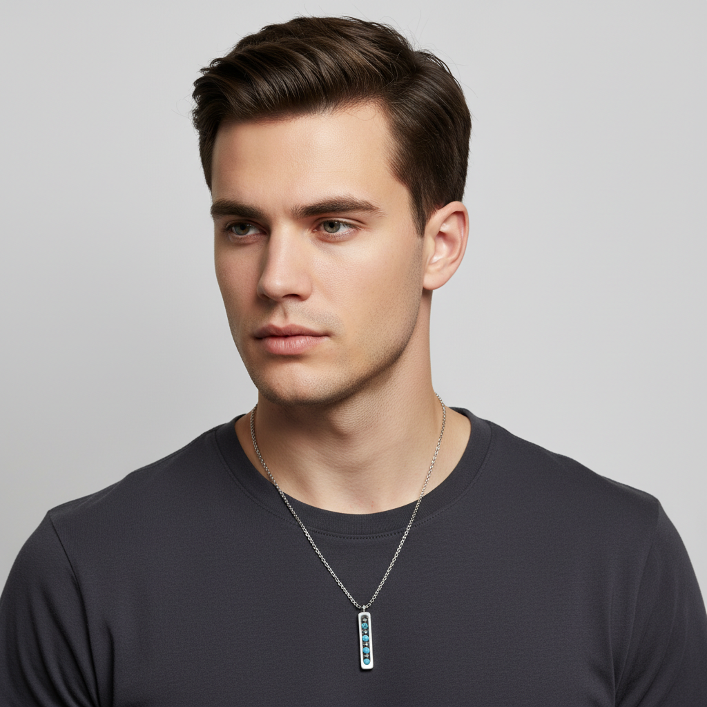 Blue Bead Silver Fidget Necklace Unisex