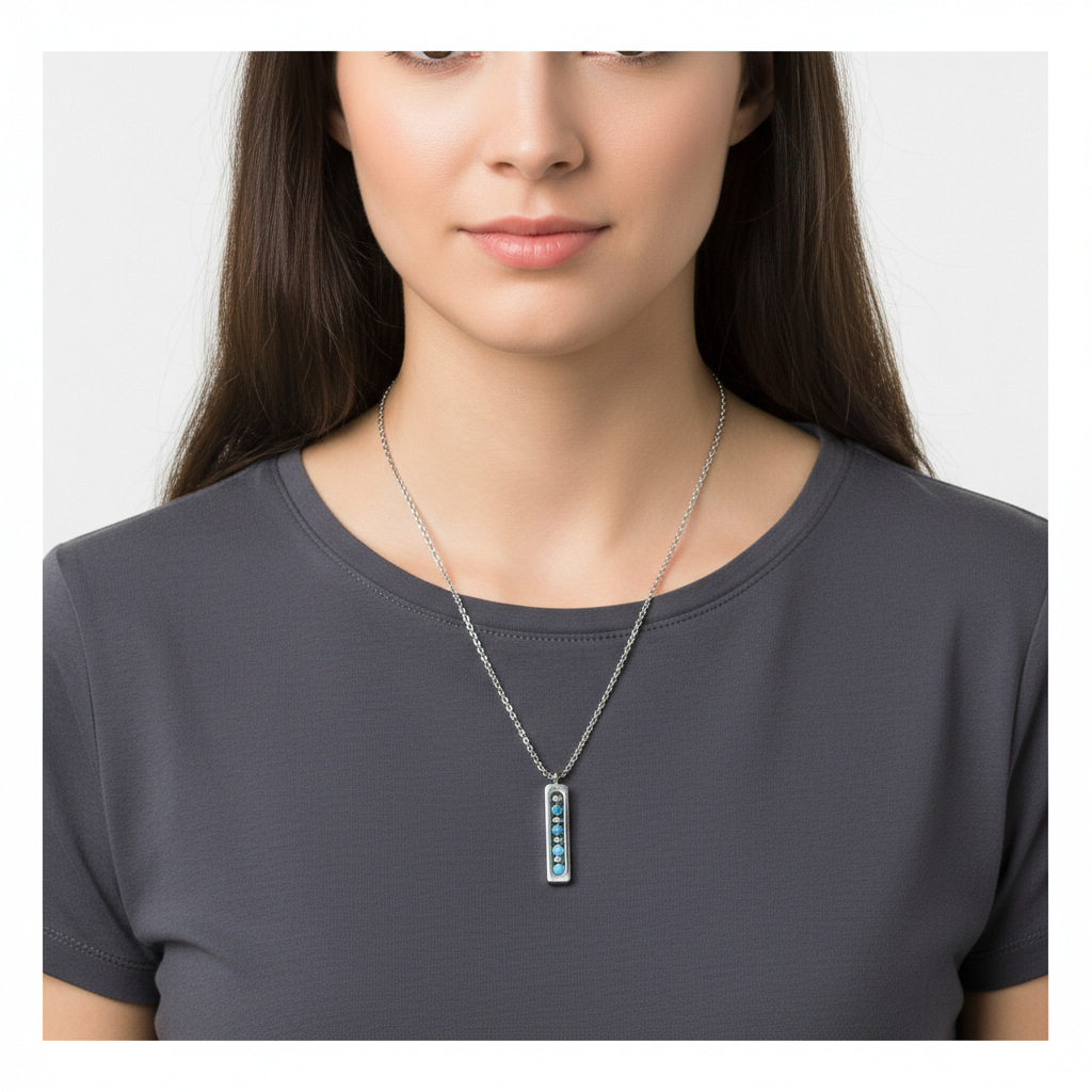 Blue Bead Silver Fidget Necklace Unisex