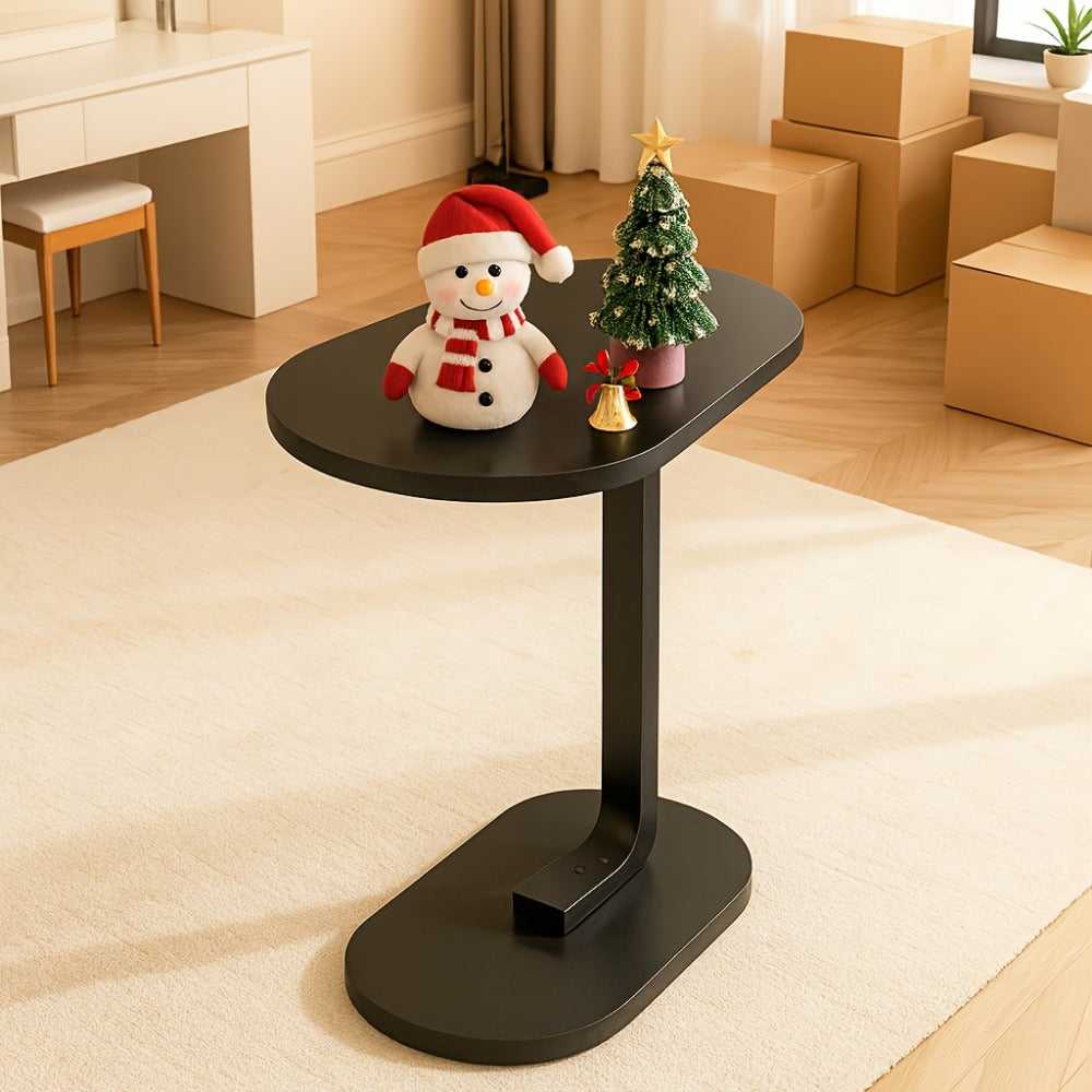 Side Table Narrow C-Shaped Round Wood Top in Wood, Black, Walnut or White Finish Options for Living Room and Bedside Use
