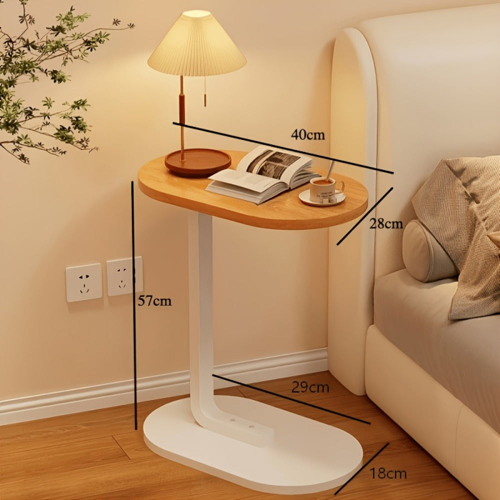 Side Table Narrow C-Shaped Round Wood Top in Wood, Black, Walnut or White Finish Options for Living Room and Bedside Use