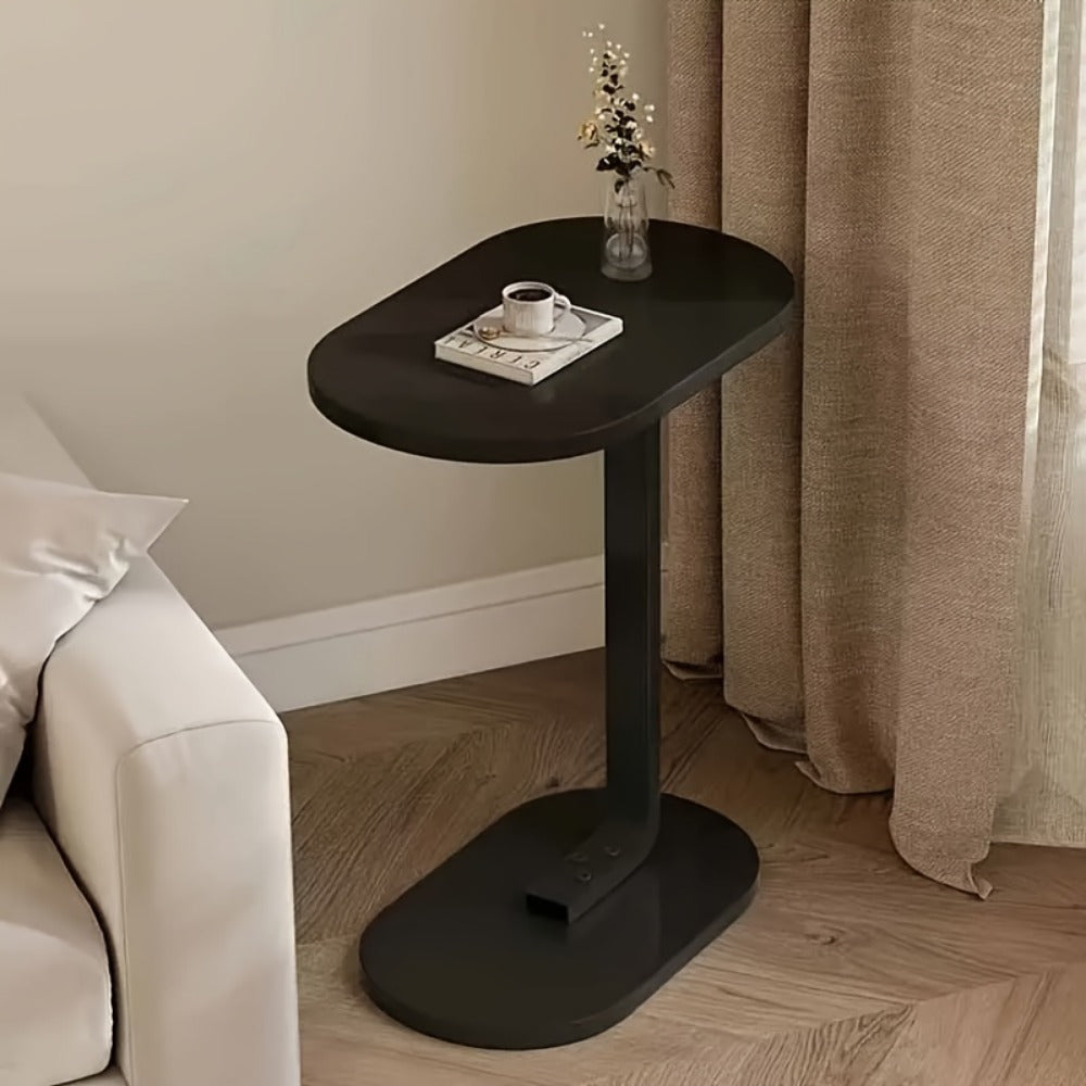 Side Table Narrow C-Shaped Round Wood Top in Wood, Black, Walnut or White Finish Options for Living Room and Bedside Use