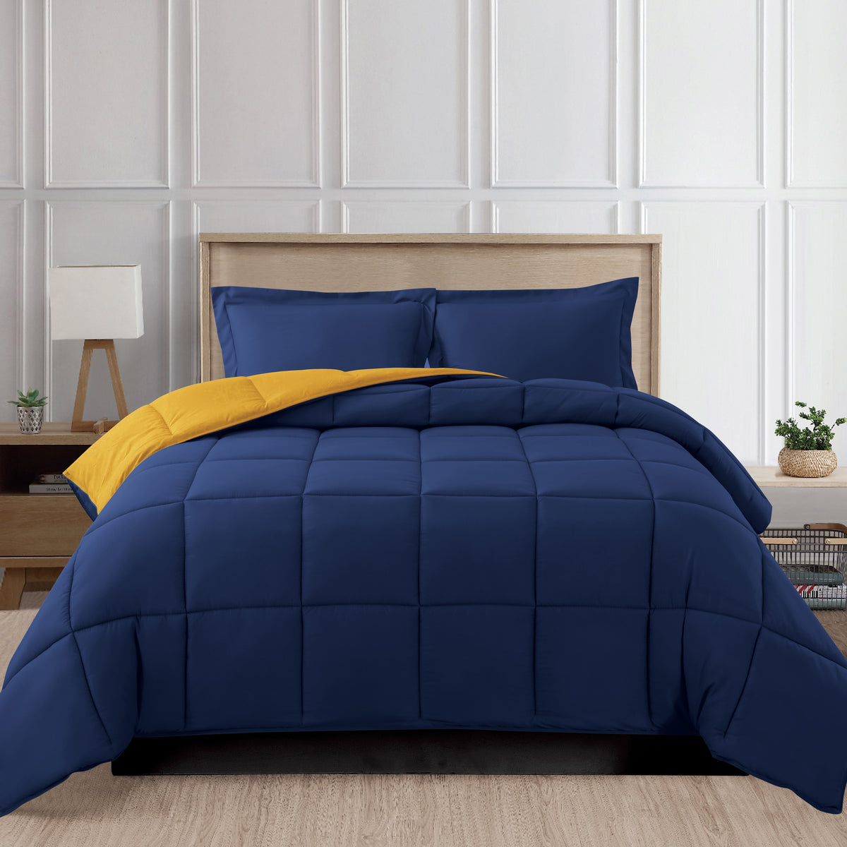 Elegant Comfort Reversible 3-Piece Box Stitched Comforter & Shams - Duvet Insert with 4 Corner Tabs
