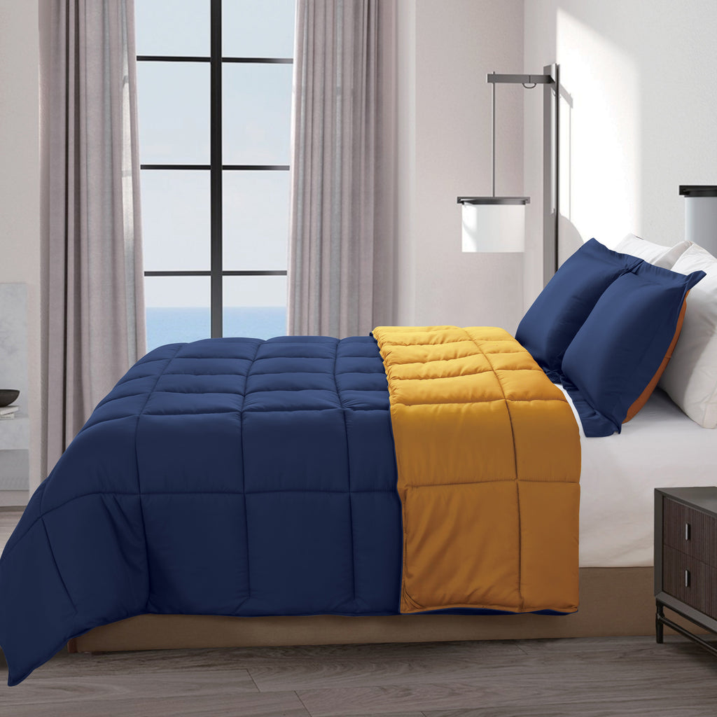 Elegant Comfort Reversible 3-Piece Box Stitched Comforter & Shams - Duvet Insert with 4 Corner Tabs