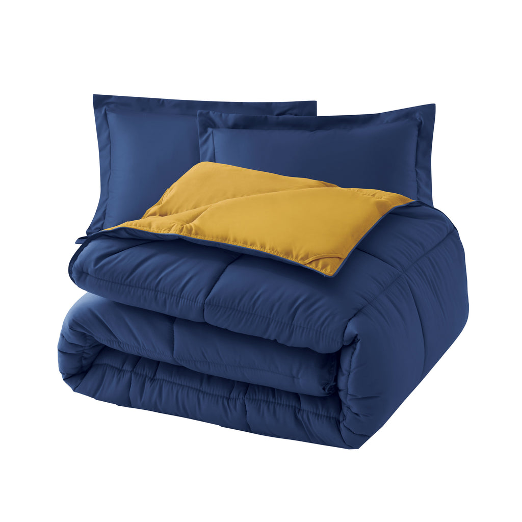 Elegant Comfort Reversible 3-Piece Box Stitched Comforter & Shams - Duvet Insert with 4 Corner Tabs