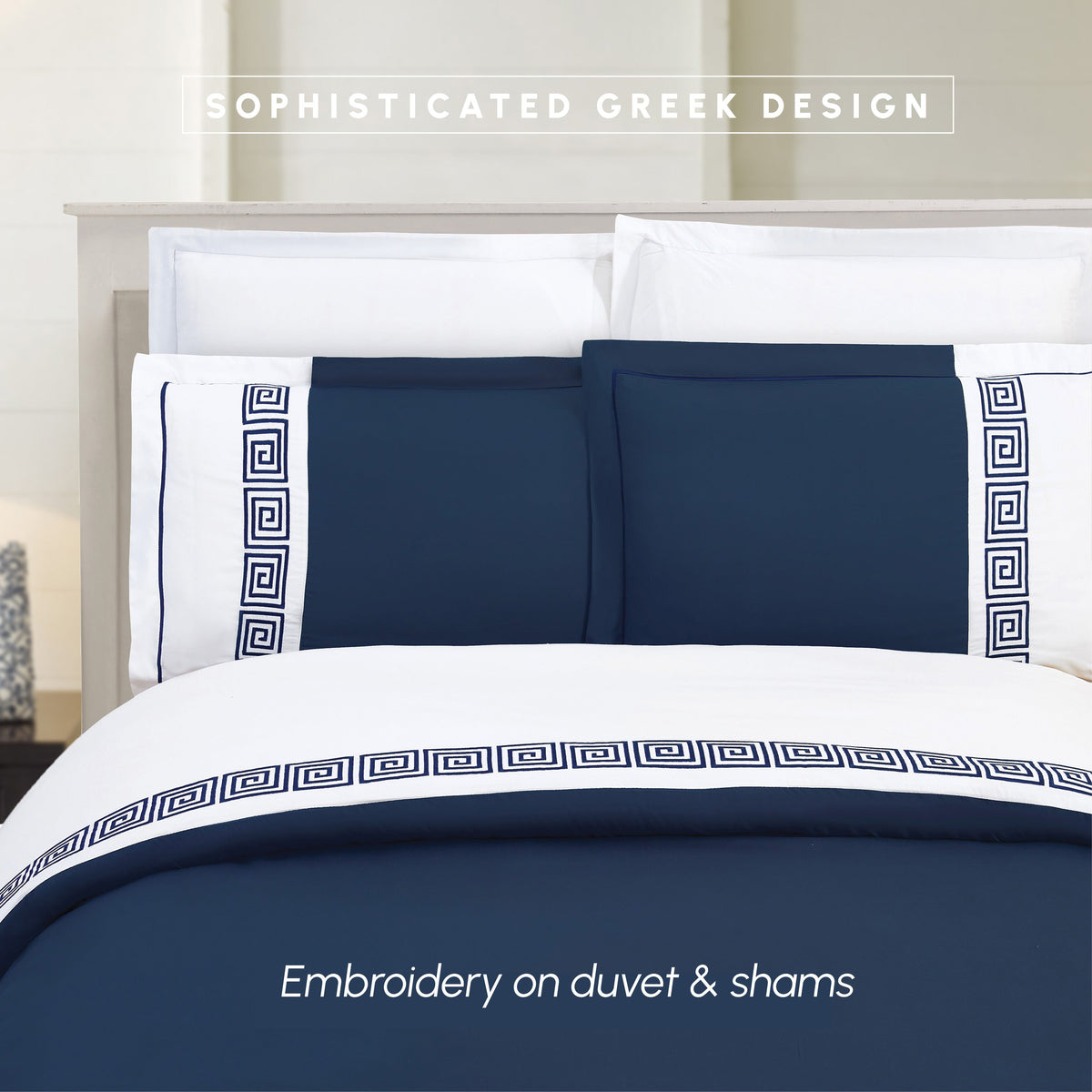 Elegant Comfort 3-Piece Greek Embroidered Duvet Cover Set