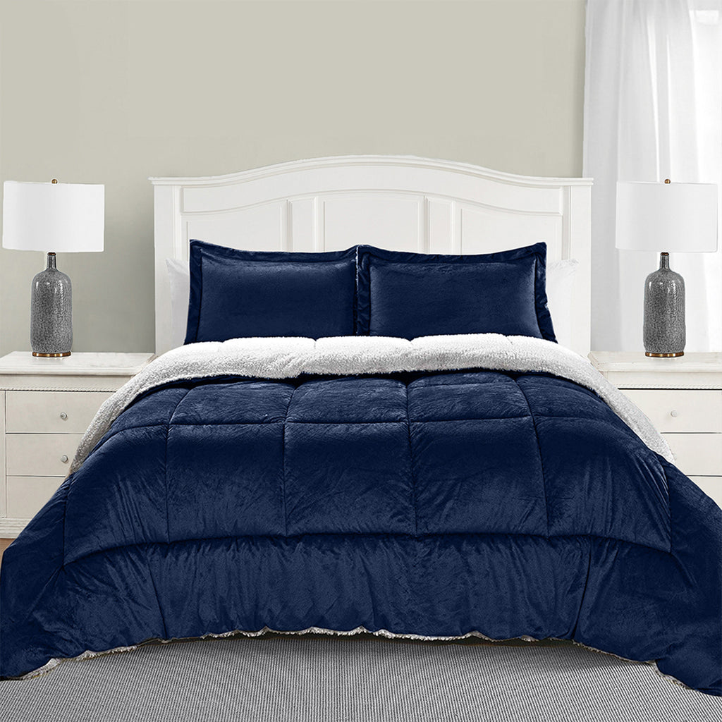 Elegant Comfort 3-Piece Micro-Suede Reversible Sherpa - Solid Color Design Comforter Set
