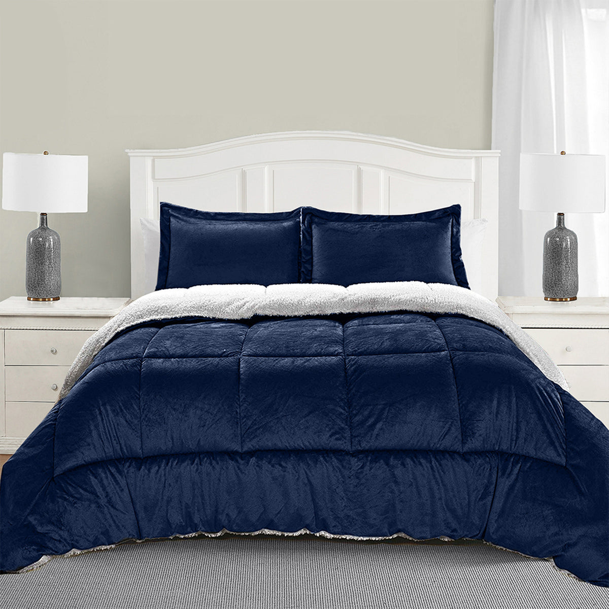Elegant Comfort 3-Piece Micro-Suede Reversible Sherpa - Solid Color Design Comforter Set